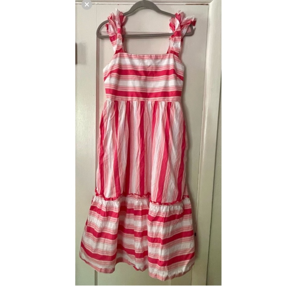 J. Crew Pink and White Striped Maxi Sundress with Ruffle Straps